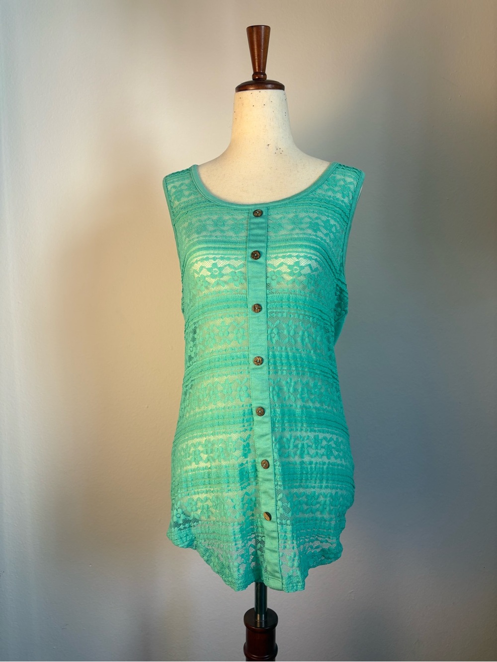 Teal lace button blouse